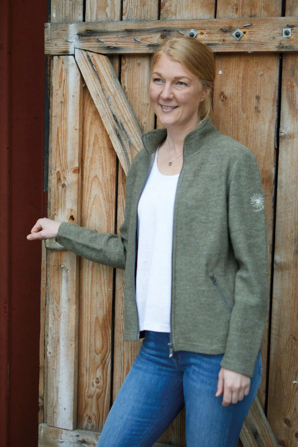 BELLA FULL ZIP, 60% FILTAD ULL, 40% LYOCELL — LICHEN GREEN