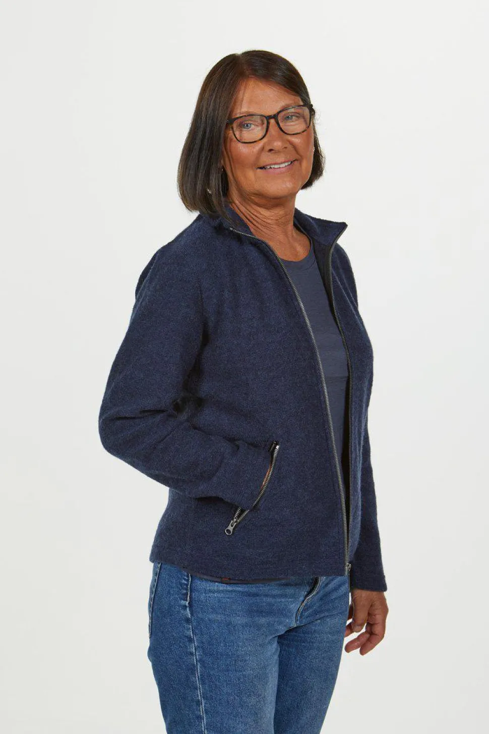 BELLA FULL ZIP, 60% FILTAD ULL, 40% LYOCELL — LICHEN GREEN