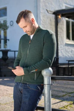 HADAR FULL ZIP, 100% EXTRA FINE MERINOULL — RIFLE GREEN