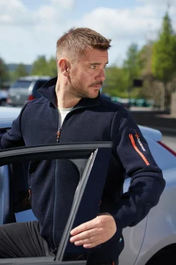 HADAR FULL ZIP WINDBREAKER, 100% EXTRA FINE MERINOULL — NAVY