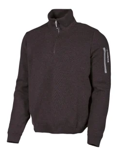 HADAR HALF ZIP WINDBREAKER, 100% EXTRA FINE MERINOULL — BLACK