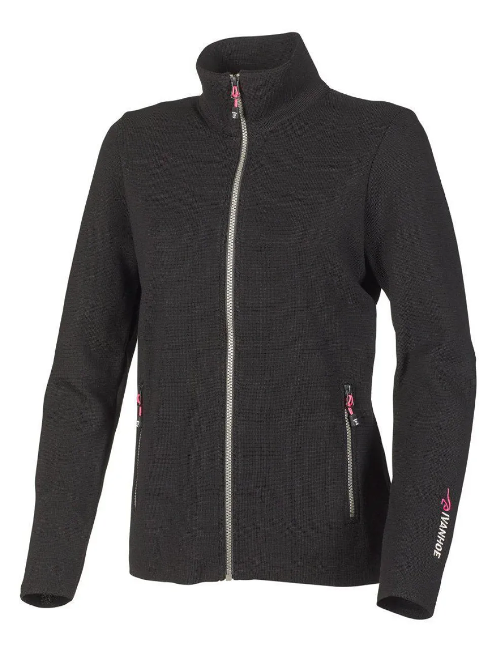 HEDDA FULL ZIP, 100% EXTRA FINE MERINOULL — BLACK
