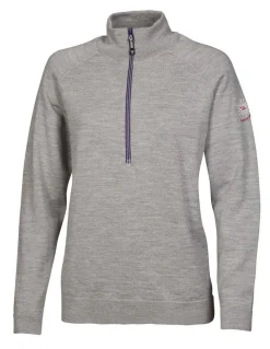 JANA HALF ZIP, 100% EXTRA FINE MERINOULL — GREY MARL