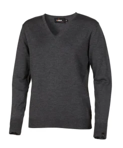 MERINO V-NECK FEMALE, 100% EXTRA FINE MERINOULL — GRAPHITE MARL