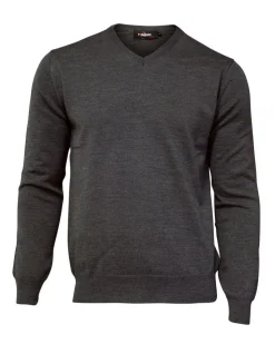 MERINO V-NECK MALE, 100% EXTRA FINE MERINOULL — GRAPHITE MARL