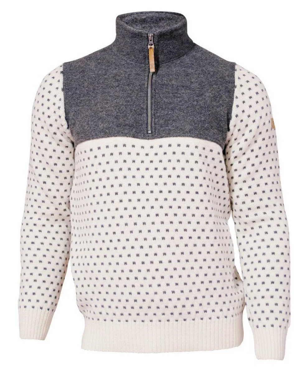 SVERRE HALF ZIP, 100% ULL — OFF WHITE
