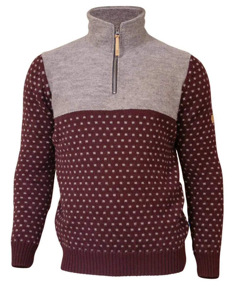 SVERRE HALF ZIP, 100% ULL — RUBY WINE